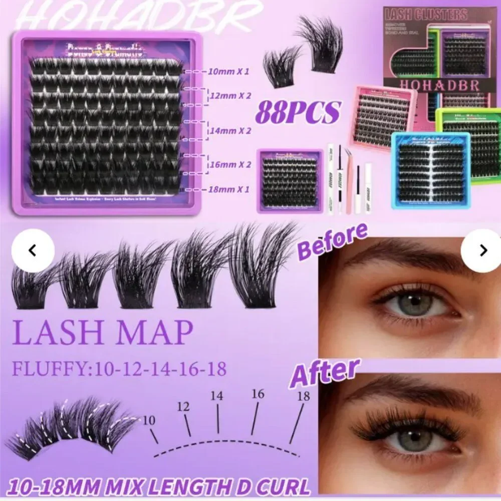 4 Styles Mega/ultra/ Dramatic/Volume/ Lash Clusters Kit, WaterProof Lashes NEW
